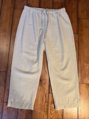 Orvis Cream Textured Drawstring Cropped Pants with Ankle Tabs